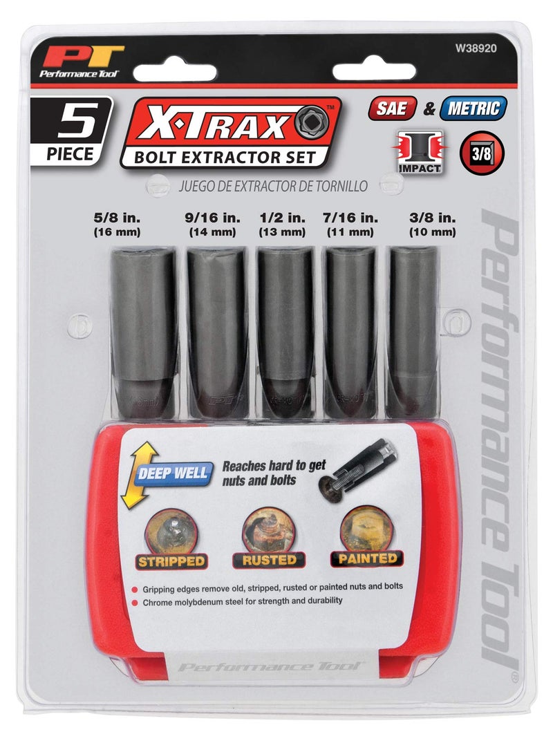 Performance Tool W38920 3/8-Inch Drive 5 Piece Deep Wall Bolt Extractor Set (Metric/SAE) - Image 3